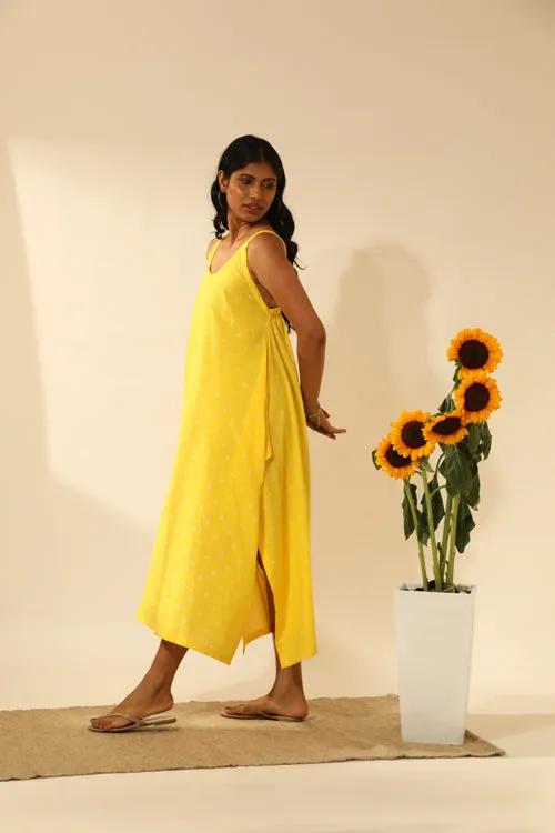 Bandhani Strappy Long Dress In Electric Yellow