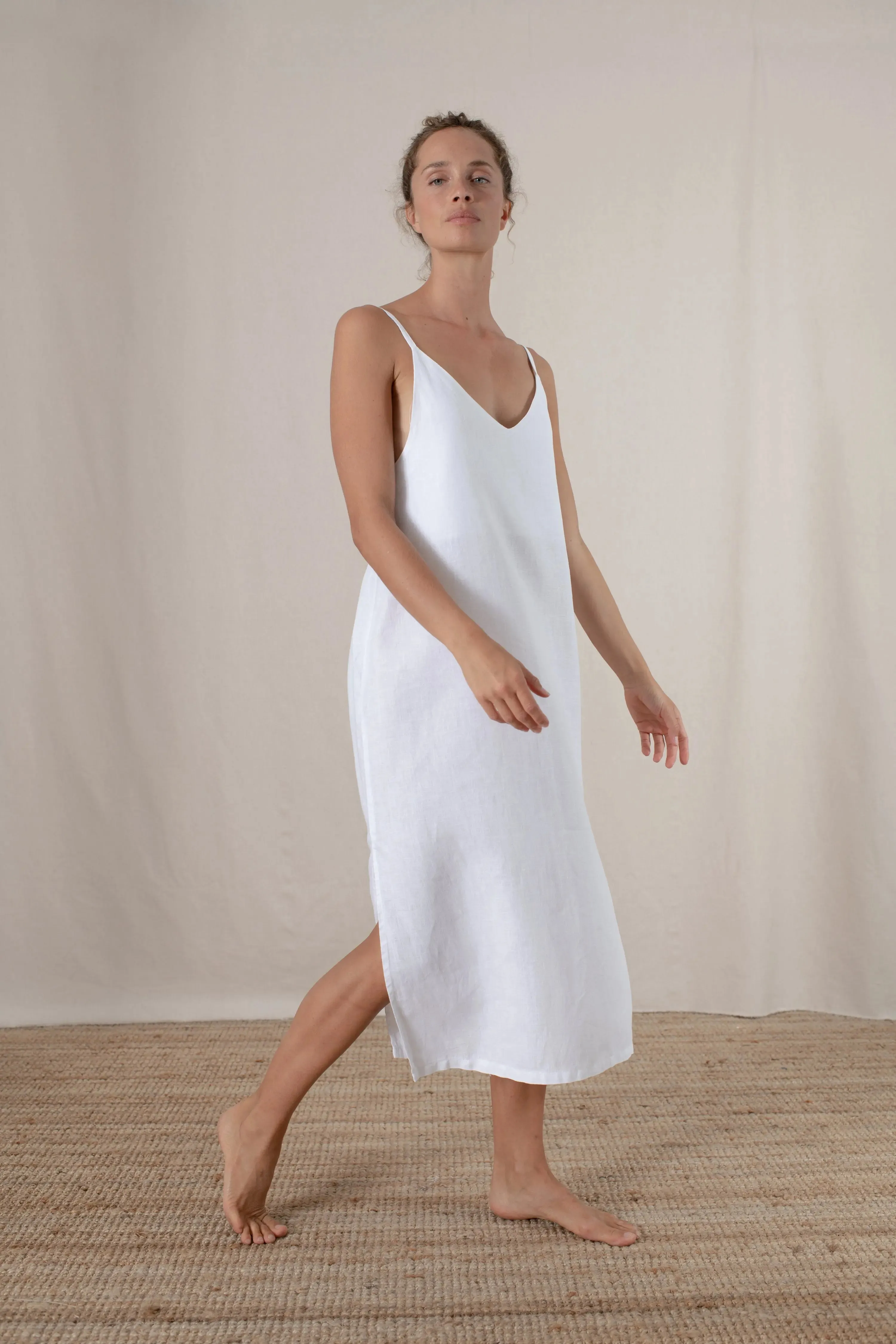 Basique Linen Slip Dress White