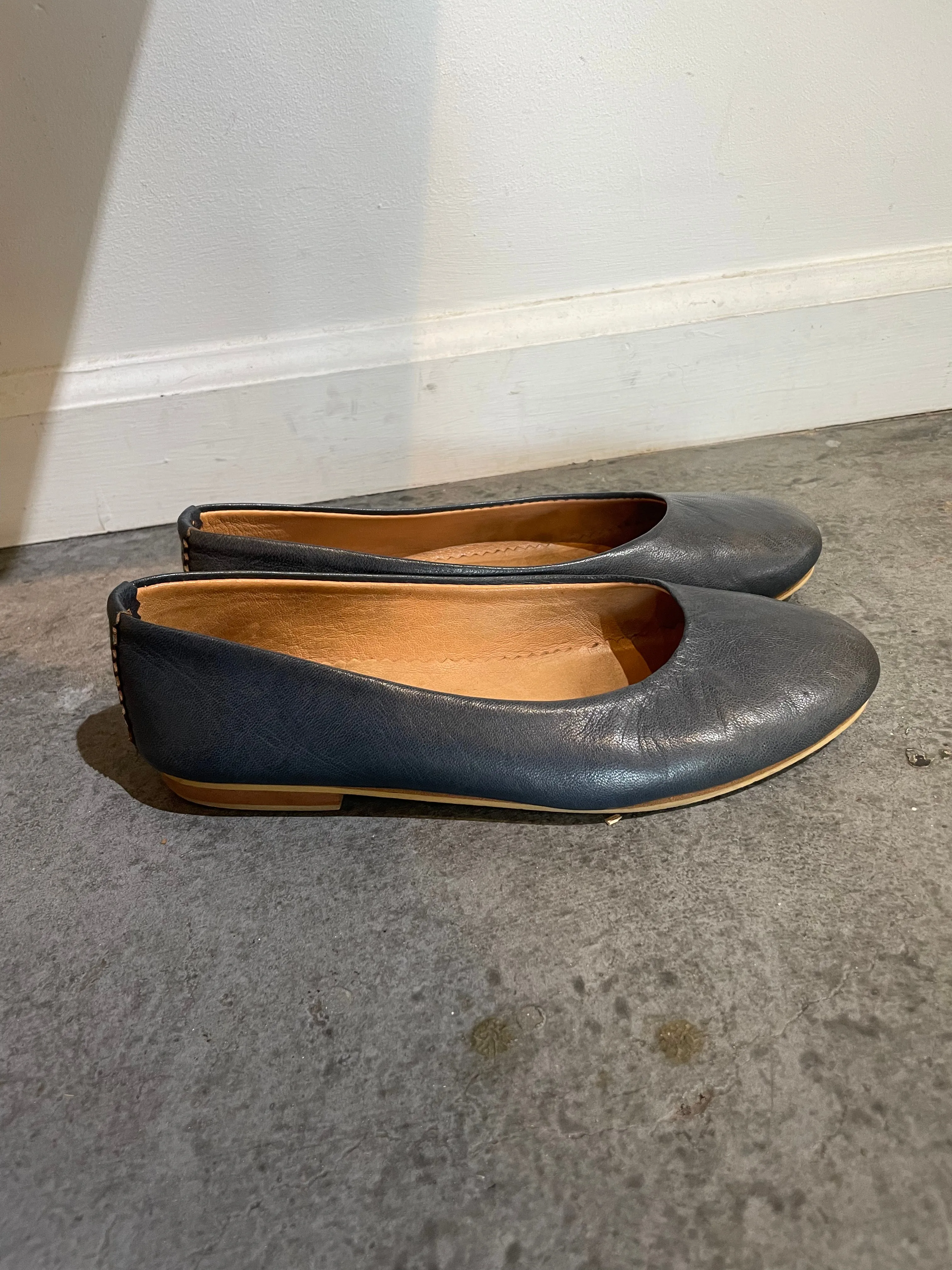 Blue Leather Flats Made in Morroco