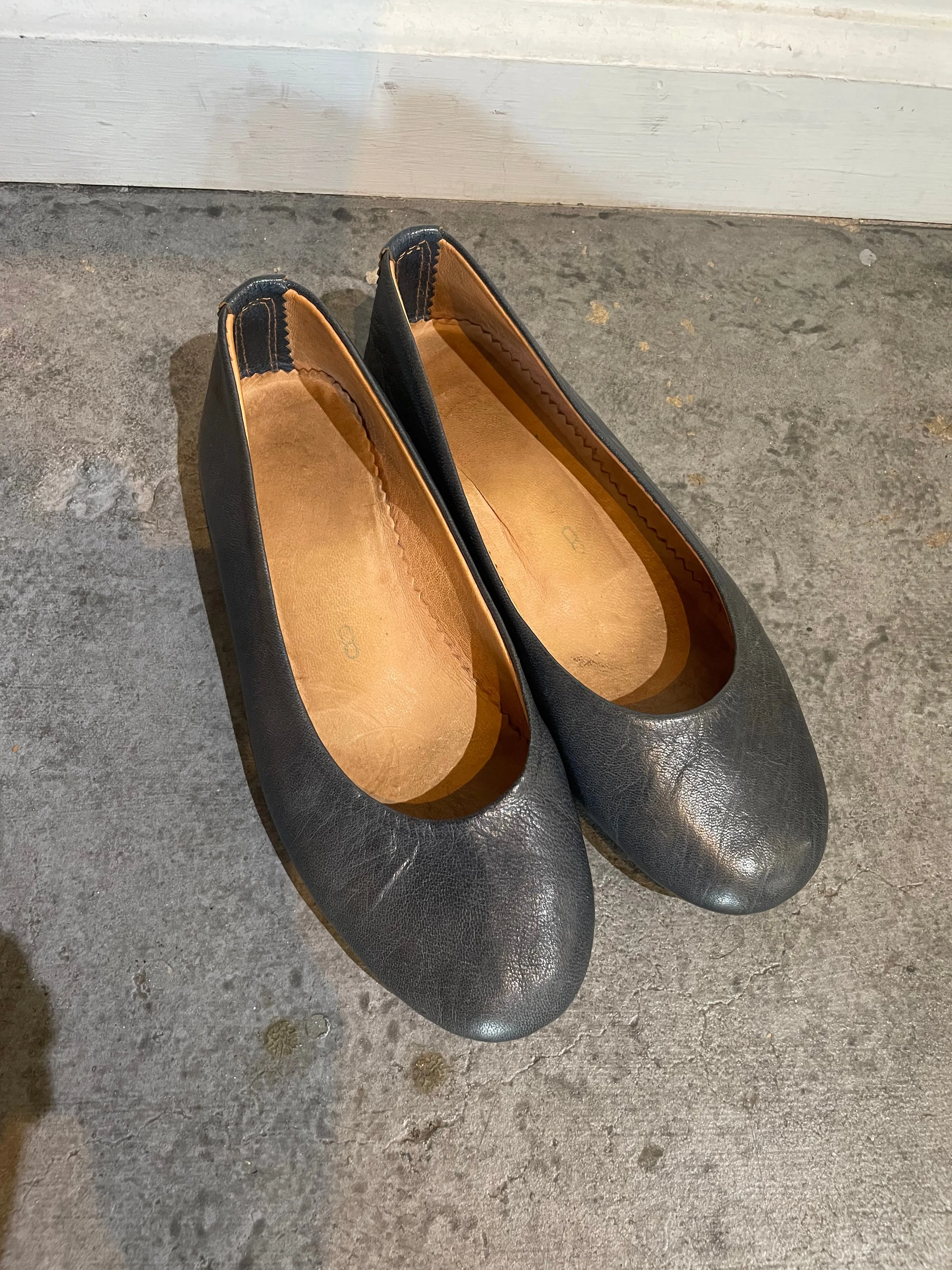 Blue Leather Flats Made in Morroco