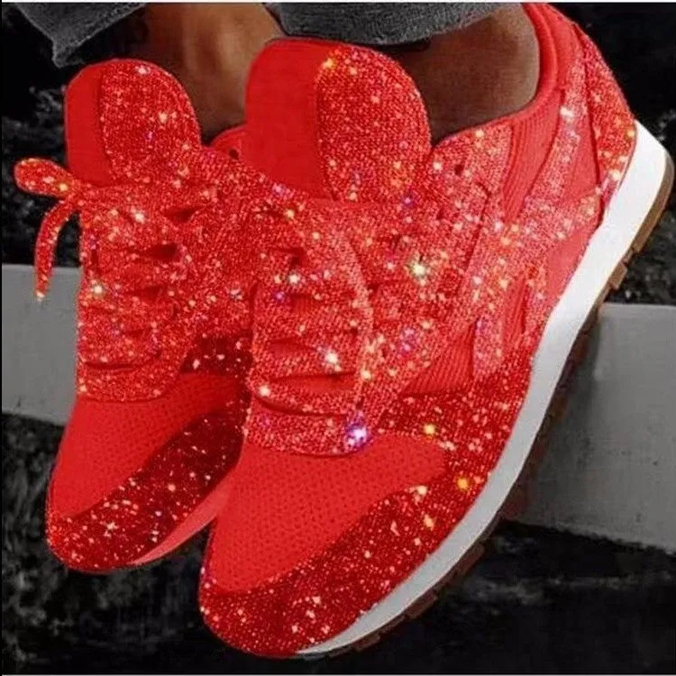 Fashion Metallic Glitter Running Shoes Crystal Sizzle Sneakers Sparkly Bling Wedge Platform Sneaker for Women