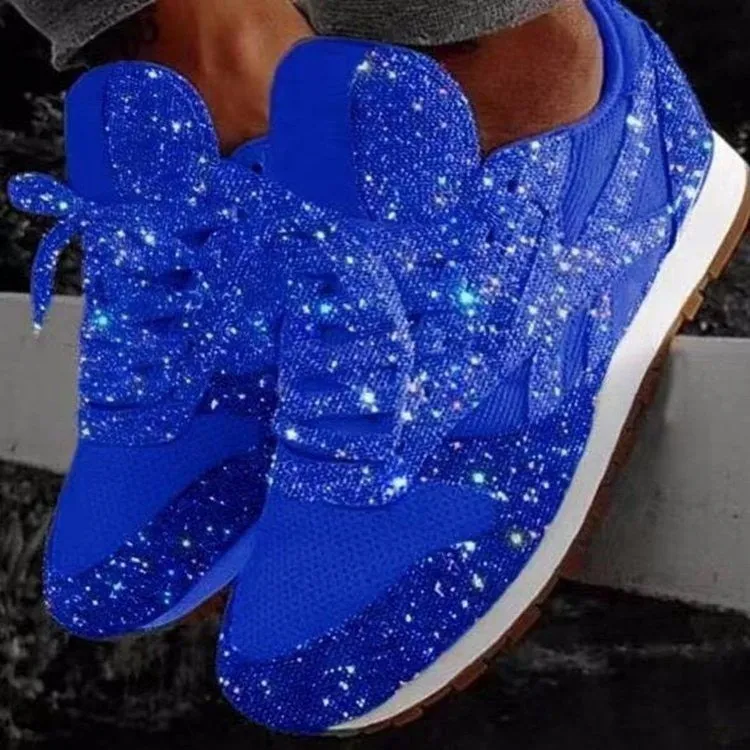 Fashion Metallic Glitter Running Shoes Crystal Sizzle Sneakers Sparkly Bling Wedge Platform Sneaker for Women