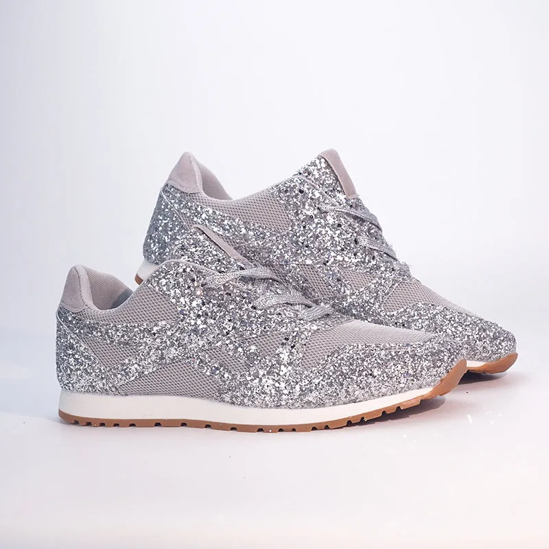 Fashion Metallic Glitter Running Shoes Crystal Sizzle Sneakers Sparkly Bling Wedge Platform Sneaker for Women