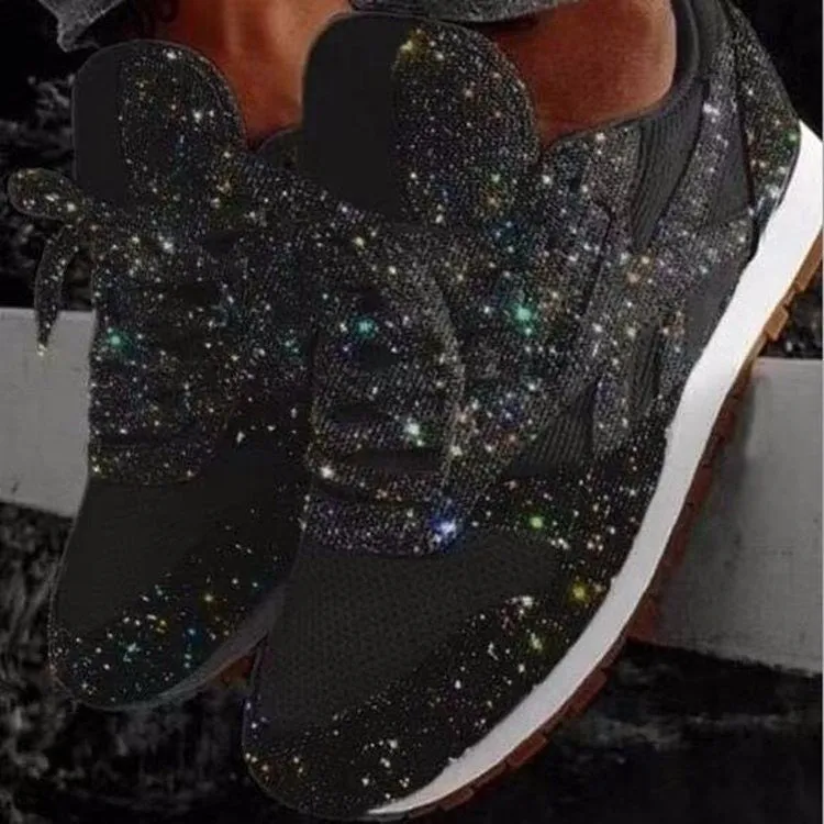 Fashion Metallic Glitter Running Shoes Crystal Sizzle Sneakers Sparkly Bling Wedge Platform Sneaker for Women