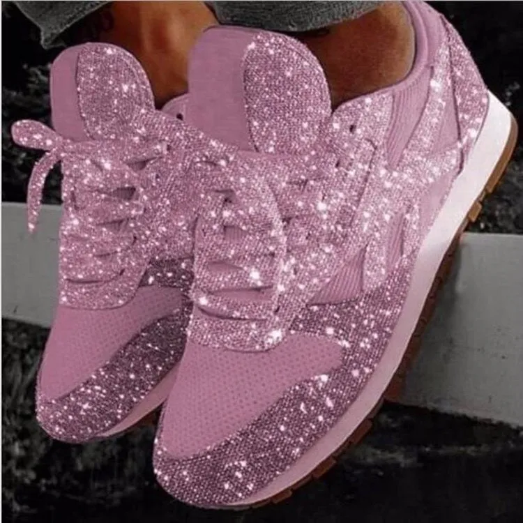 Fashion Metallic Glitter Running Shoes Crystal Sizzle Sneakers Sparkly Bling Wedge Platform Sneaker for Women