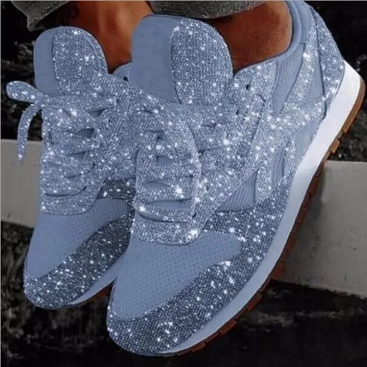 Fashion Metallic Glitter Running Shoes Crystal Sizzle Sneakers Sparkly Bling Wedge Platform Sneaker for Women