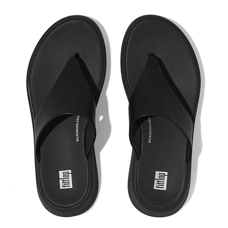 FitFlop Women's F-Mode Leather Luxe Flatform Flip Flops- All Black