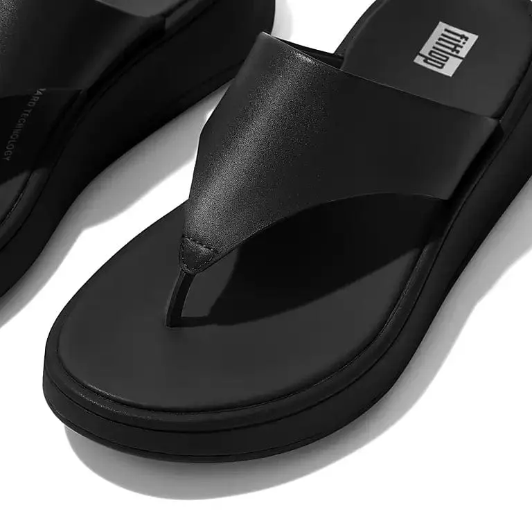 FitFlop Women's F-Mode Leather Luxe Flatform Flip Flops- All Black