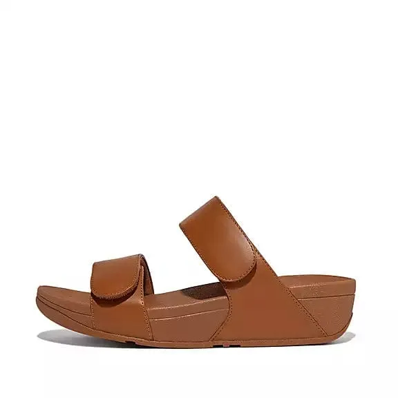 FitFlop Women's Lulu Adjustable Leather Slides- Light Tan