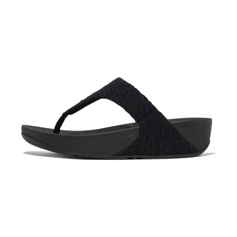 FitFlop Women's Lulu Geo-Webbing Toe Post Sandals- Black Mix