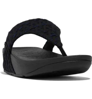 FitFlop Women's Lulu Geo-Webbing Toe Post Sandals- Black Mix