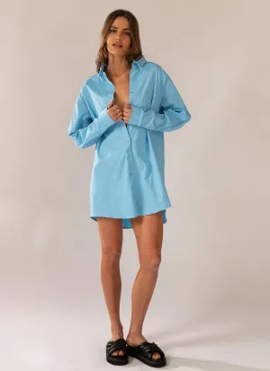 Fresh Outlook Shirt Dress - Cornflower Blue