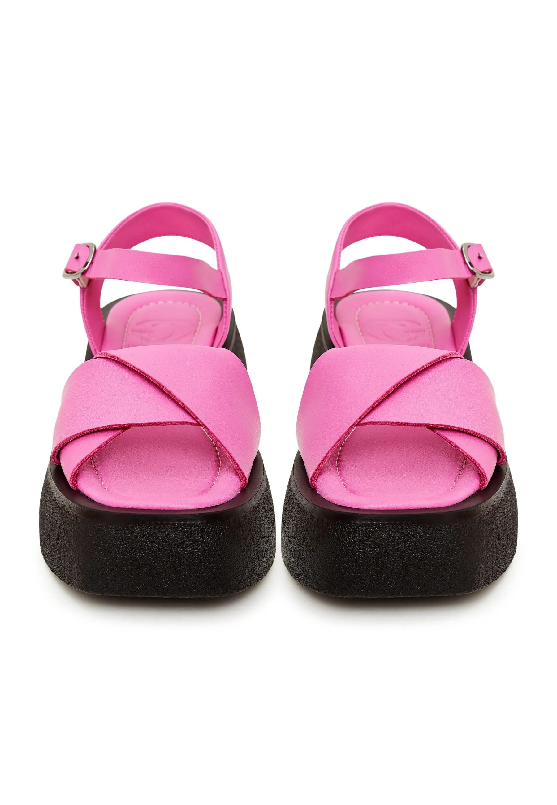 Leather Platform Sandals - Fuchsia