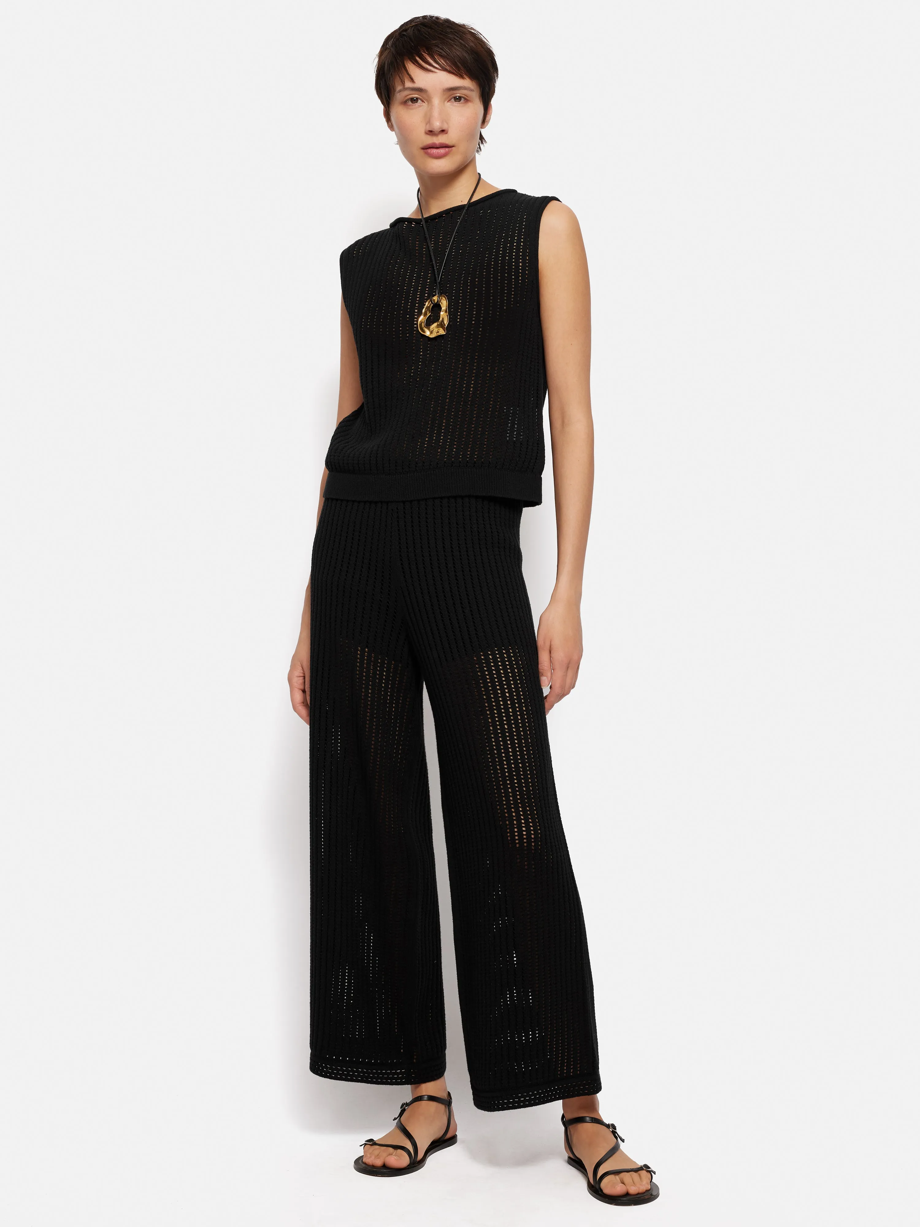 Linear Pointelle Trouser | Black