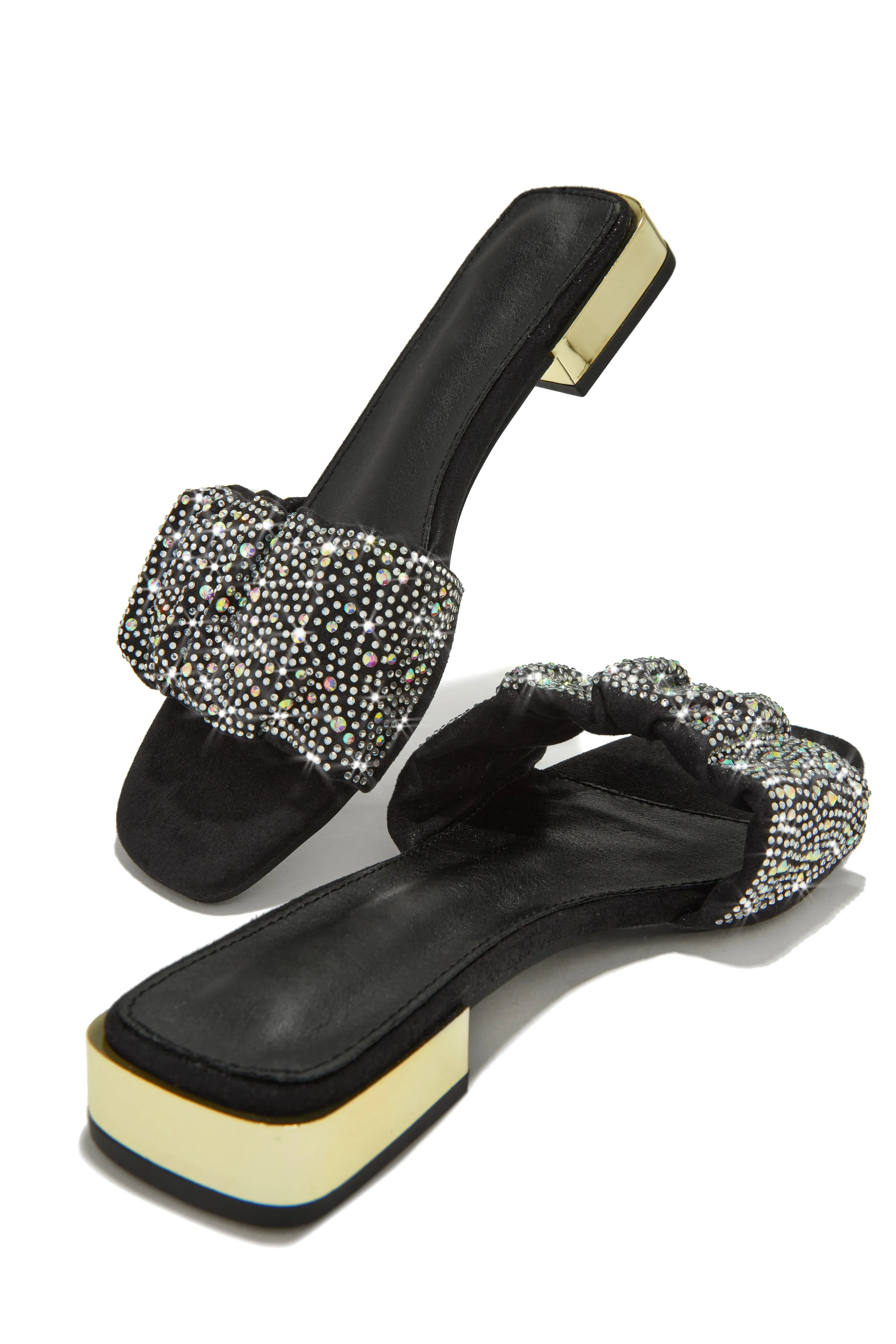 Long Weekend Ready Embellished Slip On Sandals - Black