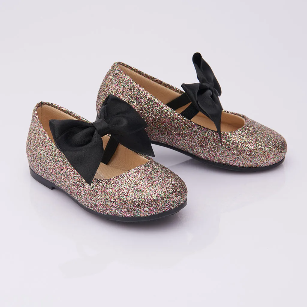 Multi Glitter Elastic Bow Flats