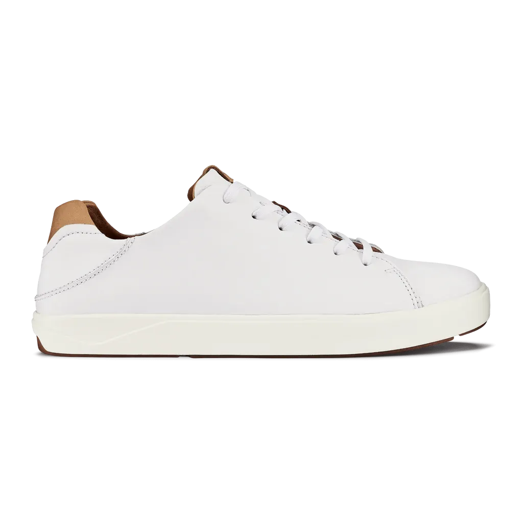 OluKai Men's Lae'ahi Li'Ili Leather Sneakers- Bright White