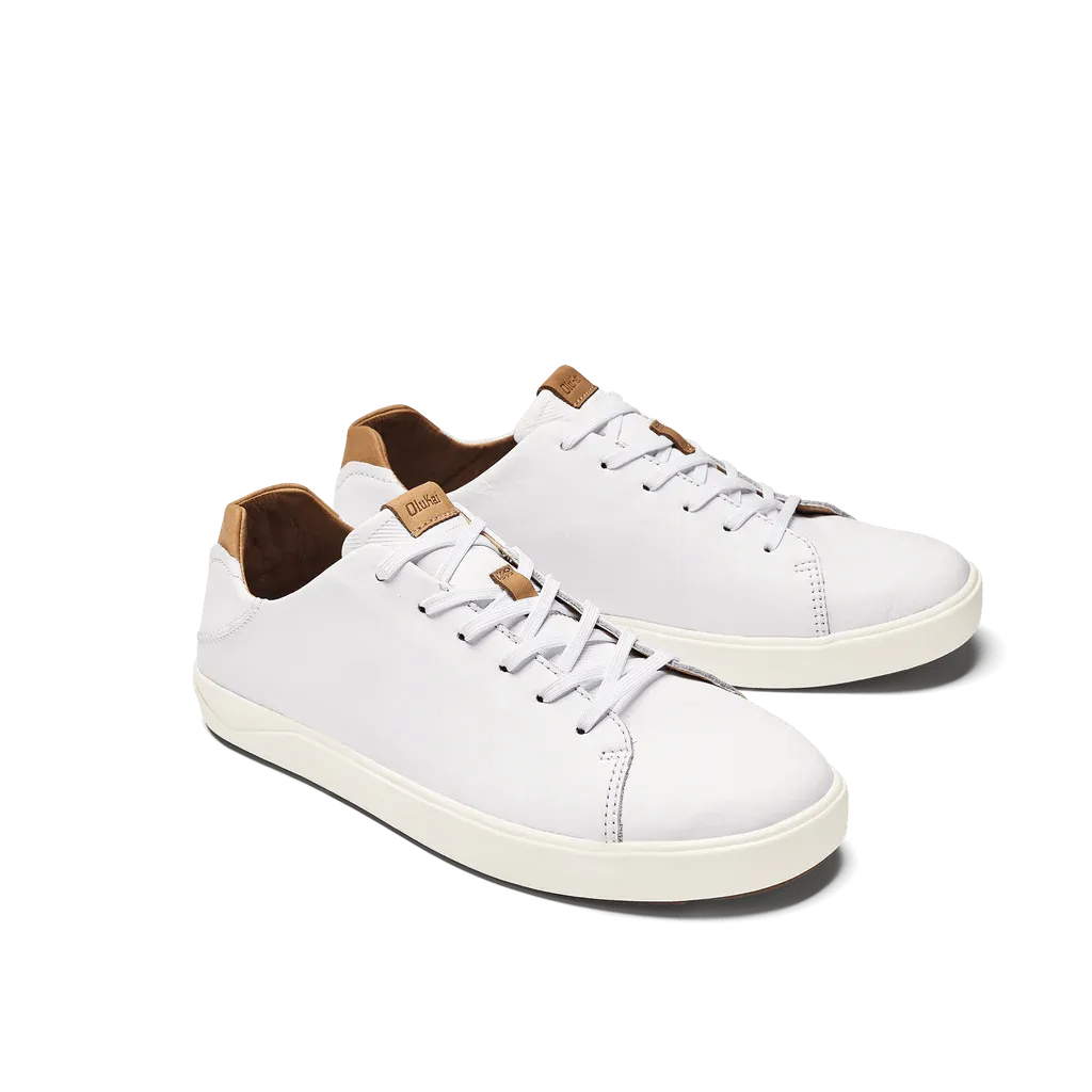 OluKai Men's Lae'ahi Li'Ili Leather Sneakers- Bright White