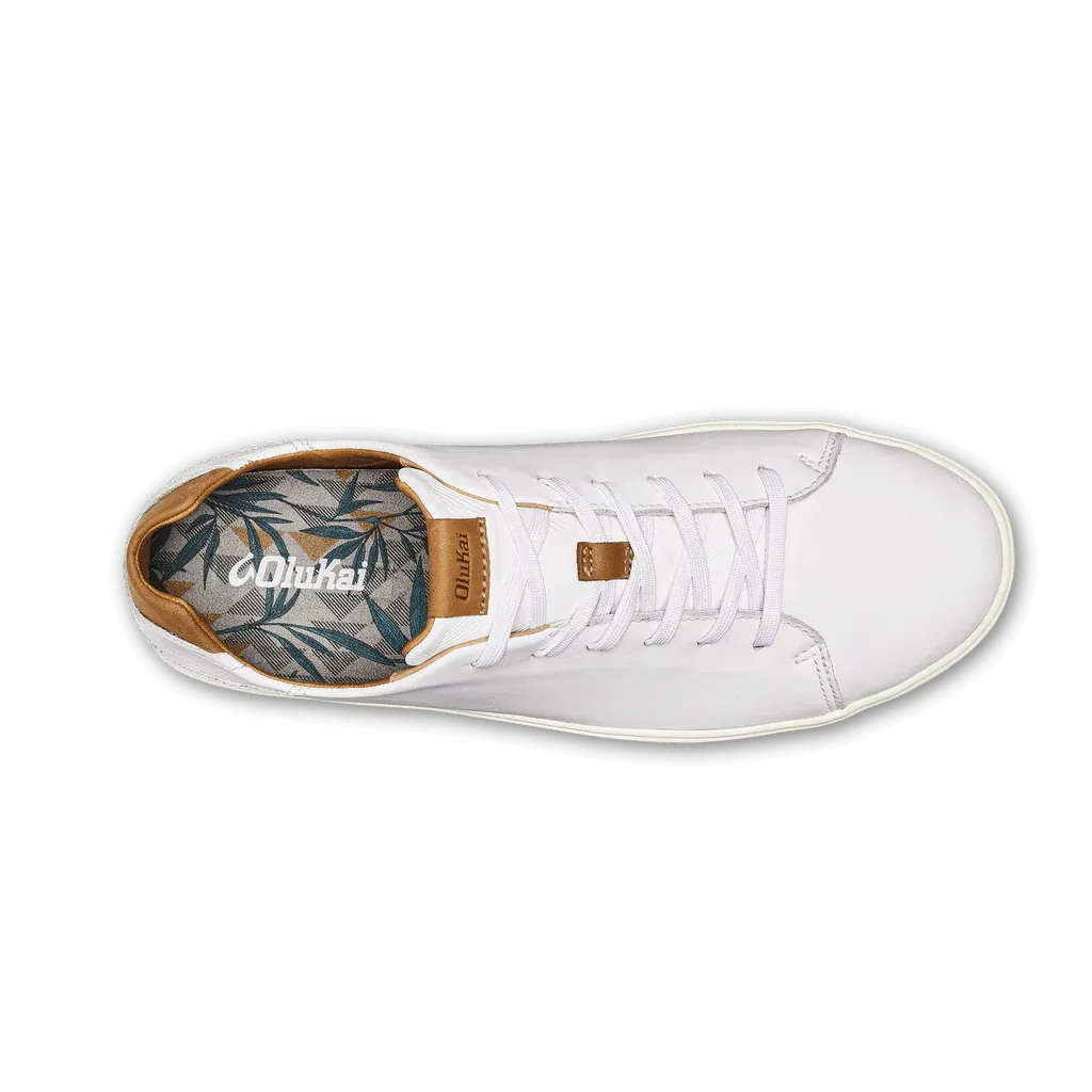 OluKai Men's Lae'ahi Li'Ili Leather Sneakers- Bright White