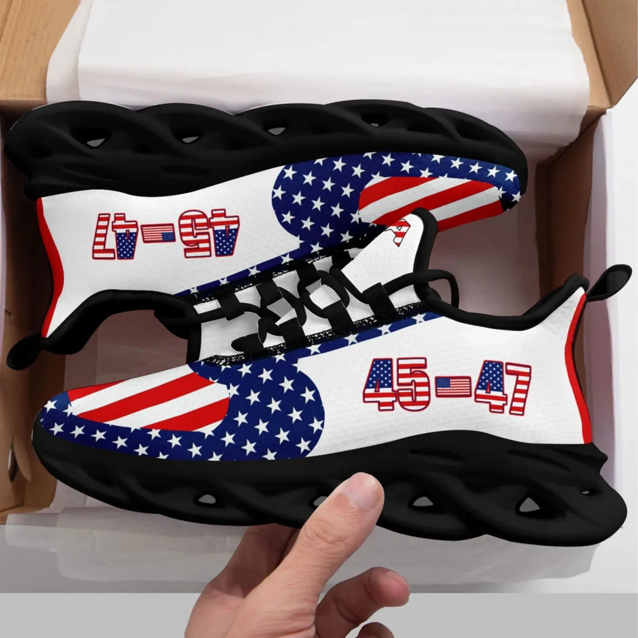 Personalized Trump 45-47 Sneakers, Custom Breathable Patriotic Shoes, Lightweight Unisex Shoes