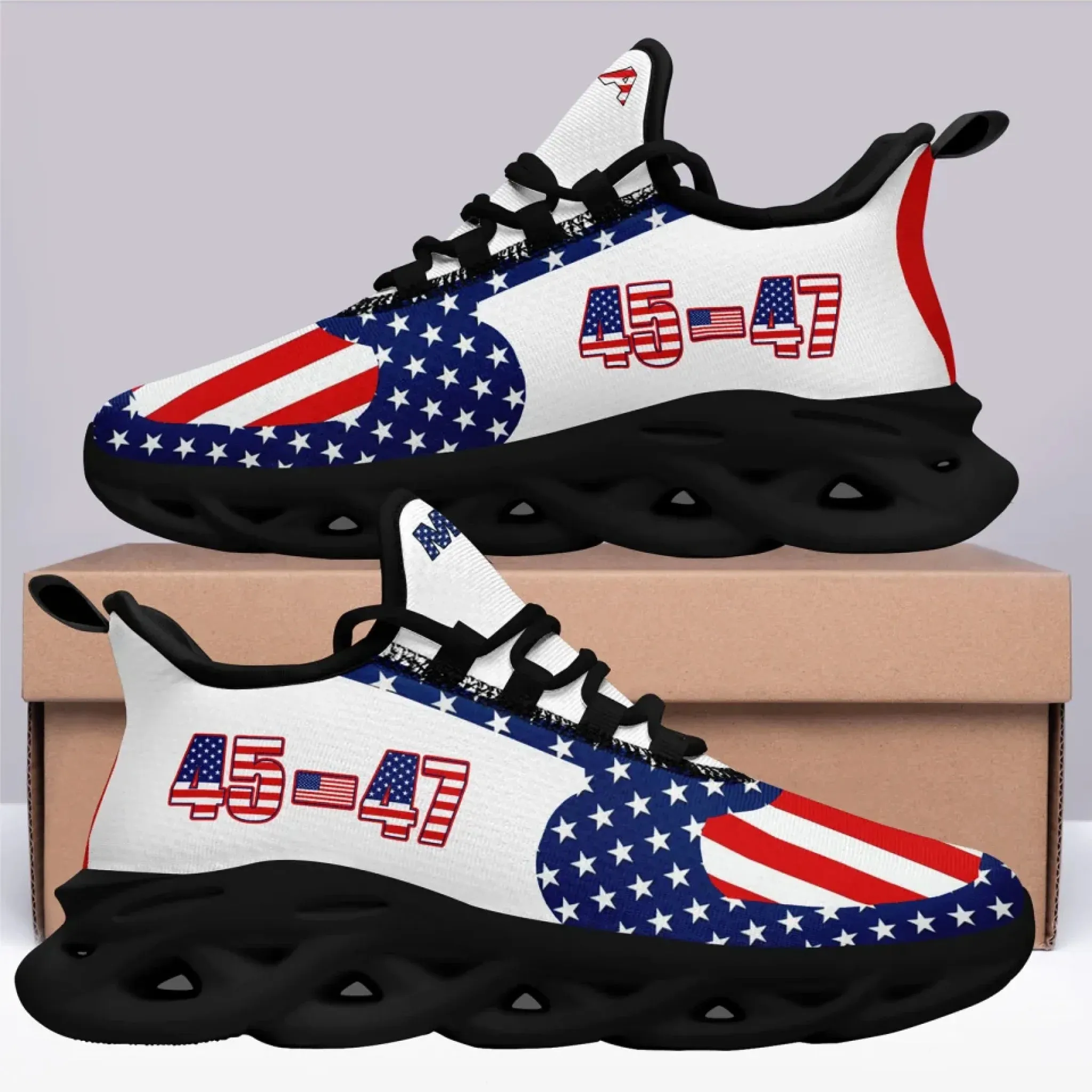 Personalized Trump 45-47 Sneakers, Custom Breathable Patriotic Shoes, Lightweight Unisex Shoes