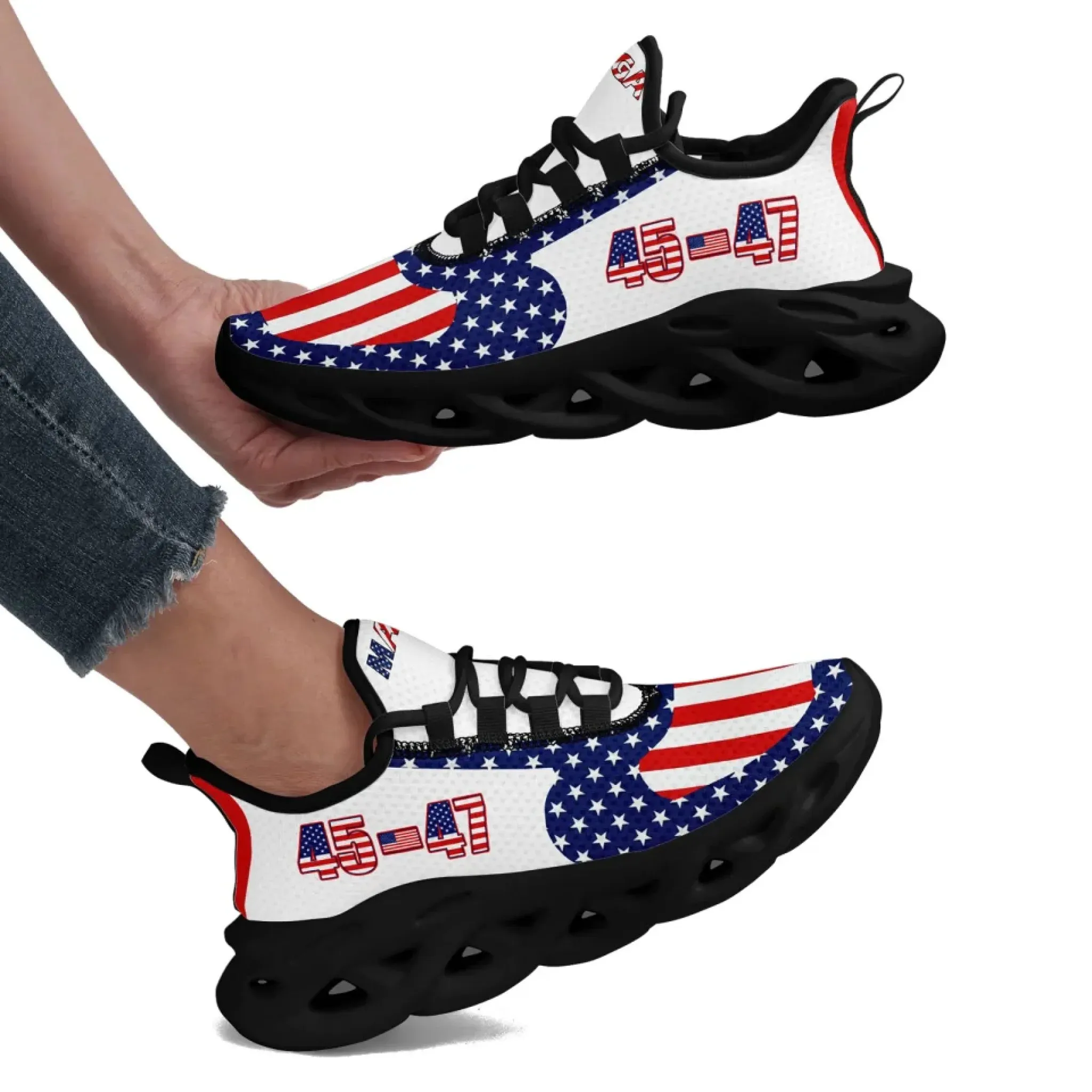 Personalized Trump 45-47 Sneakers, Custom Breathable Patriotic Shoes, Lightweight Unisex Shoes