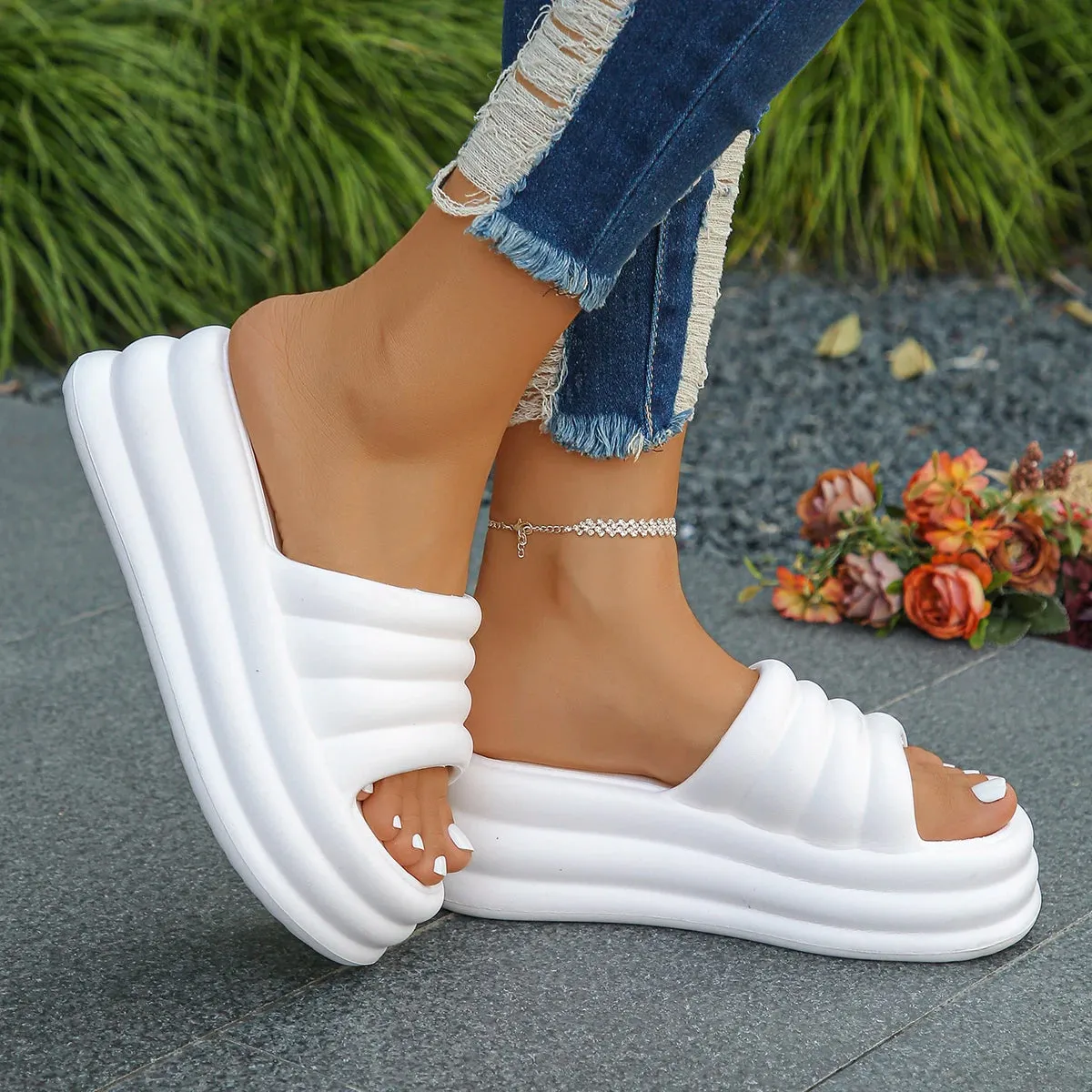 Pink Chunky Platform Sandals for Women Summer Wedge Slippers