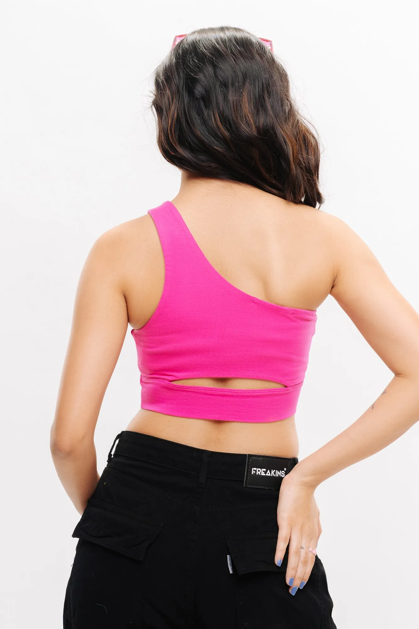 Pink One Shoulder Crop Top