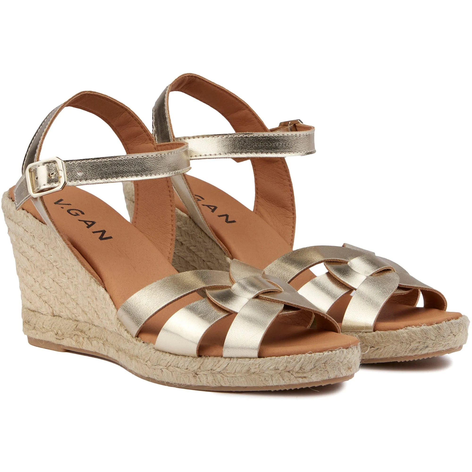 Rhubarb Women's Vegan Leather Espadrille Wedge Sandals | Gold Metallic