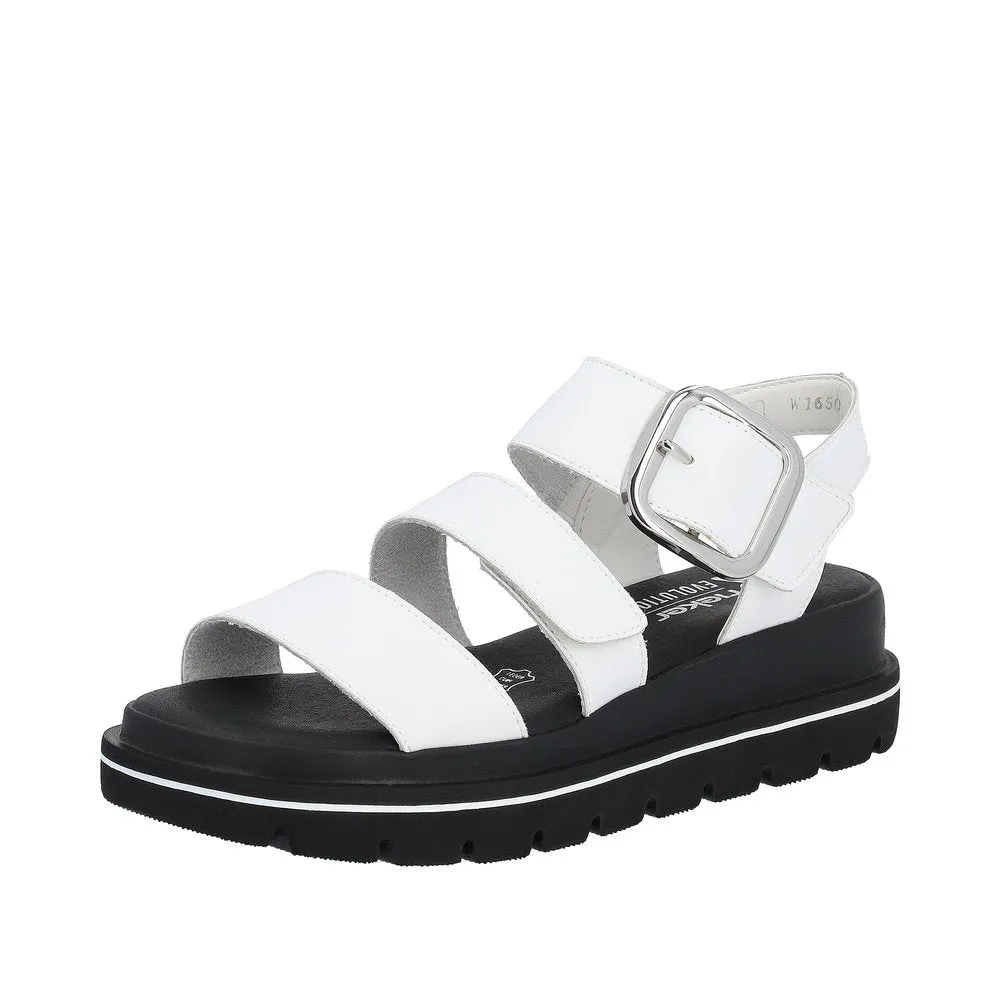 Rieker W1650-80 Ladies White Leather Touch Fastening Sandals