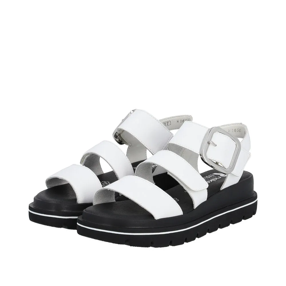 Rieker W1650-80 Ladies White Leather Touch Fastening Sandals