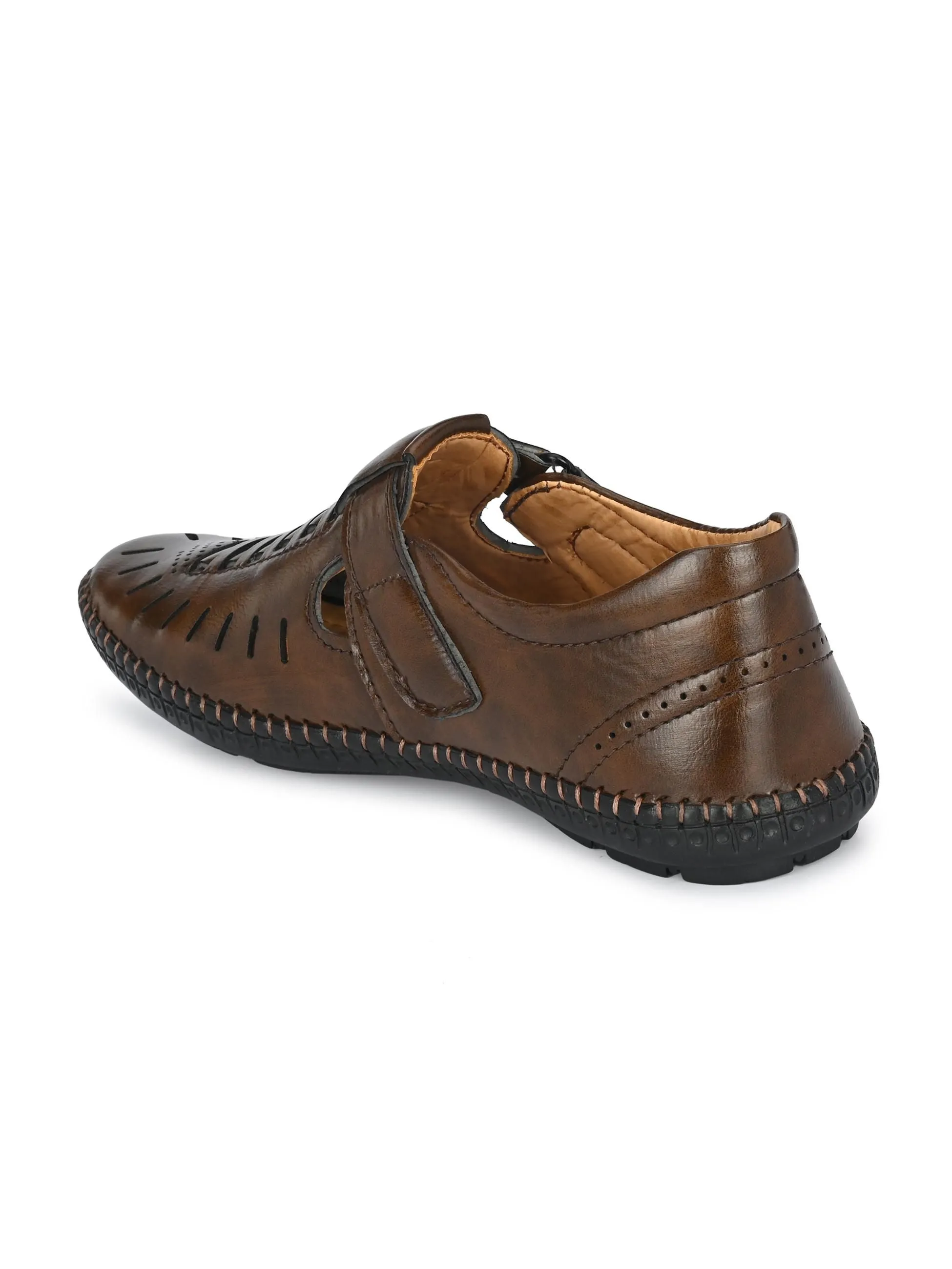 Tan Synthetic Leather Slip-On Casual Sandals For Men