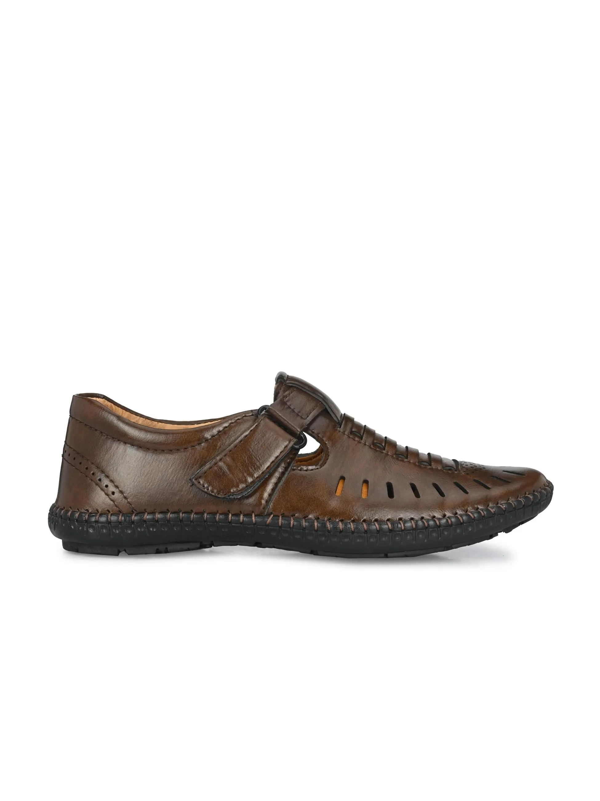 Tan Synthetic Leather Slip-On Casual Sandals For Men