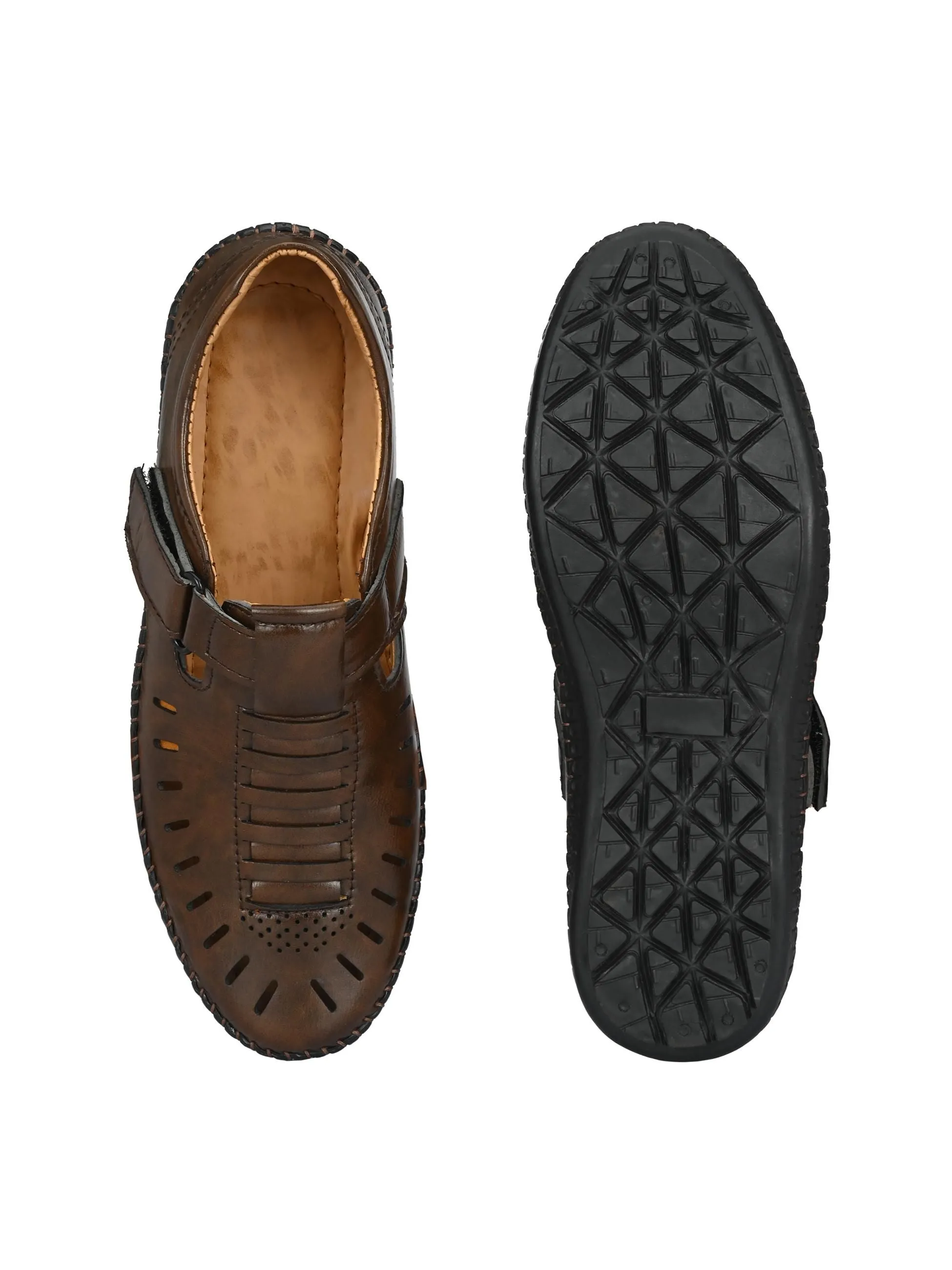 Tan Synthetic Leather Slip-On Casual Sandals For Men