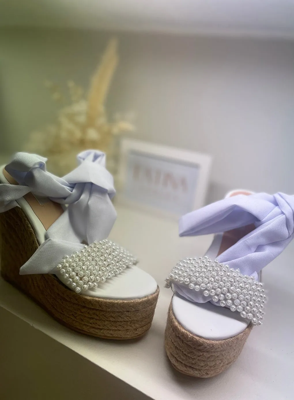 White Pearls Platform Espadrilles