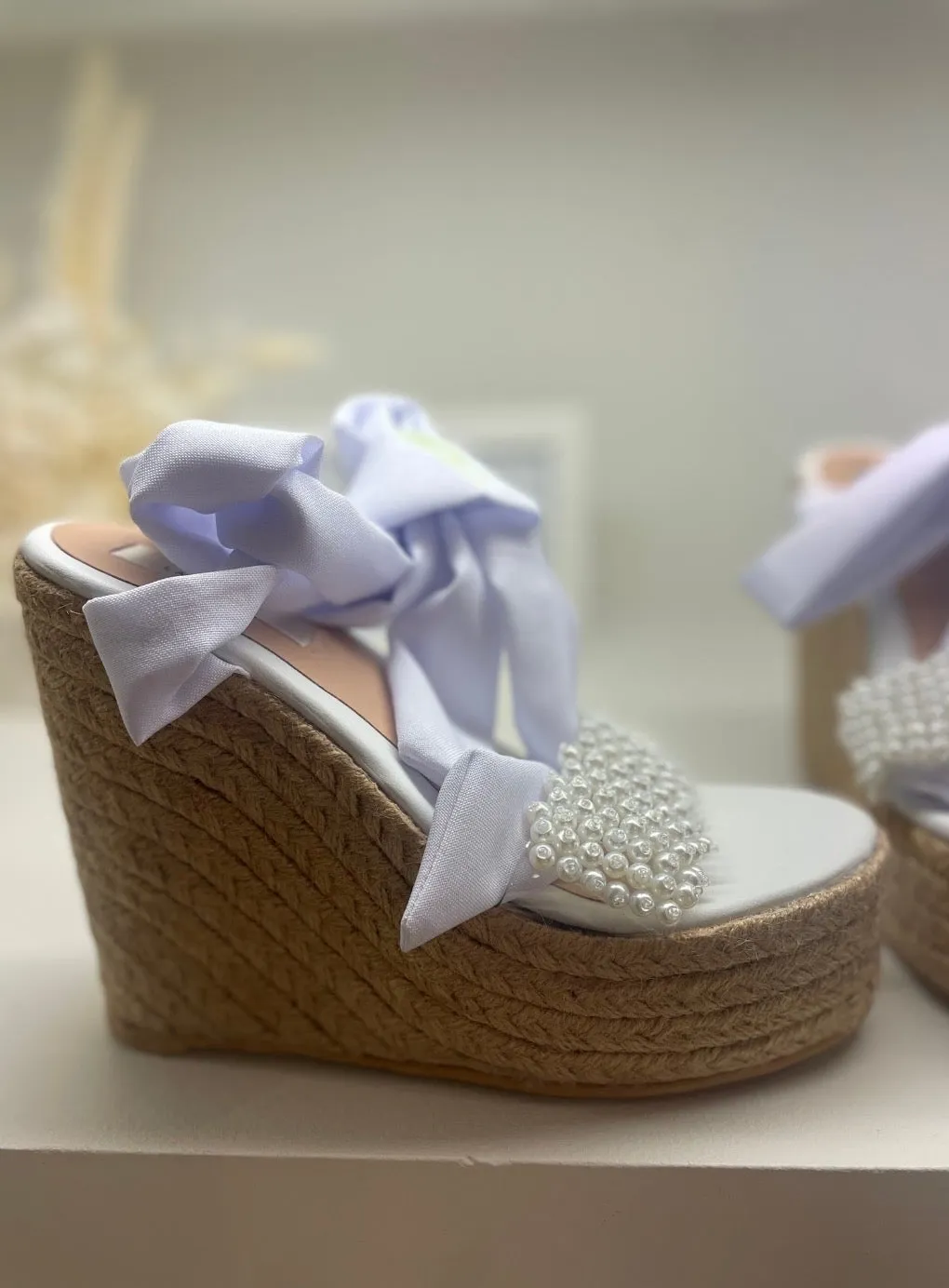 White Pearls Platform Espadrilles