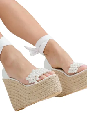 White Pearls Platform Espadrilles