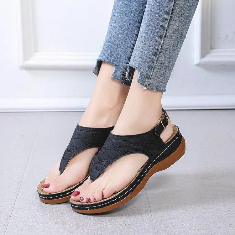 Women's flip flop platform wedge buckle strap sandals comfy walking