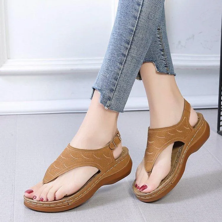 Women's flip flop platform wedge buckle strap sandals comfy walking