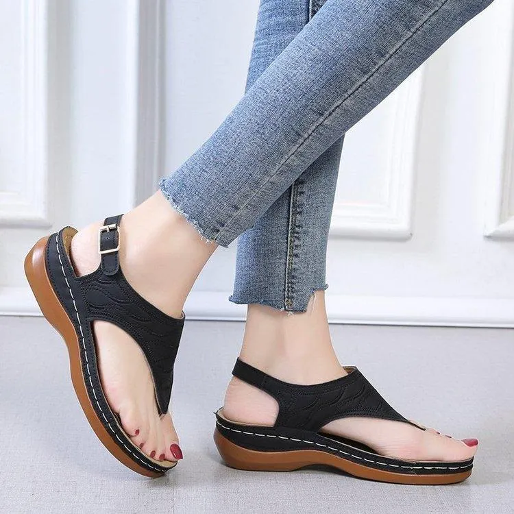 Women's flip flop platform wedge buckle strap sandals comfy walking