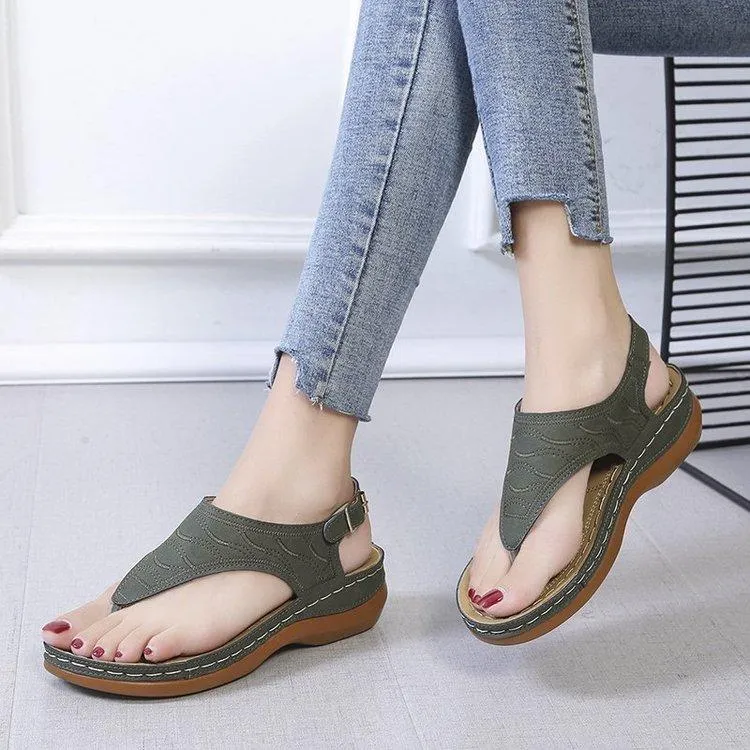 Women's flip flop platform wedge buckle strap sandals comfy walking