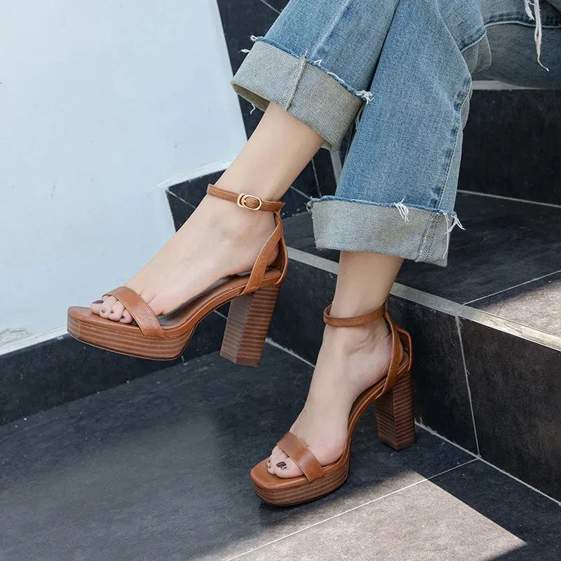 Women's Genuine Leather Platform Sandals